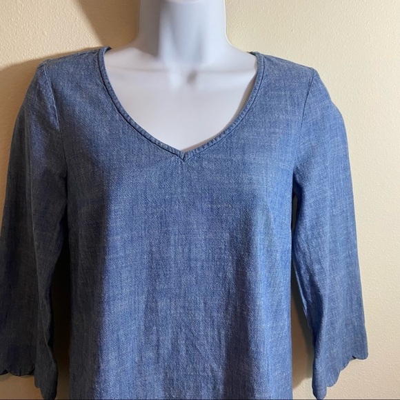 J. by J. Crew Chambray Shift Dress Scalloped Sleeves Blue Preppy Back Zipper 0 - Picture 3 of 10